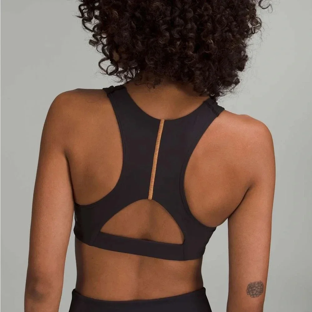 142 🆕🖤 Lululemon Tough Train High Neck Bra C/D Cup Black Orange Soda